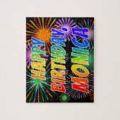 Voornaam "MONICA", geun "HAPPY BIRTHDAY" Legpuzzel (Verticaal)