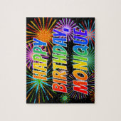 Voornaam "MONIQUE", geun "HAPPY BIRTHDAY" Legpuzzel (Verticaal)