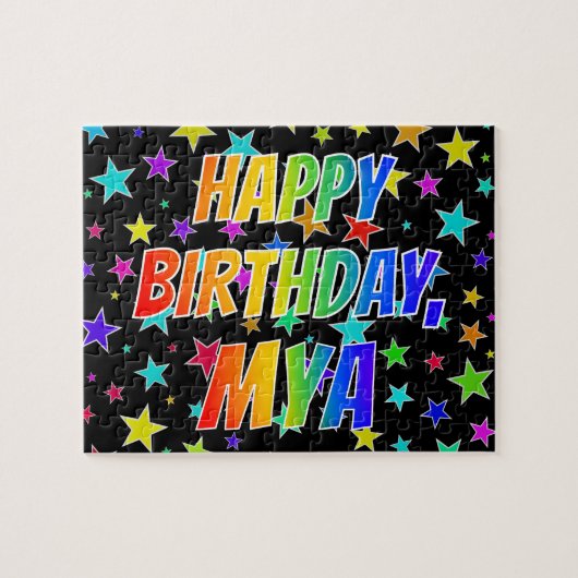 Voornaam "MYA", geun "HAPPY BIRTHDAY" Legpuzzel (Horizontaal)