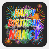 Voornaam "NANCY", geun "HAPPY BIRTHDAY" Vierkante Sticker (Voorkant)