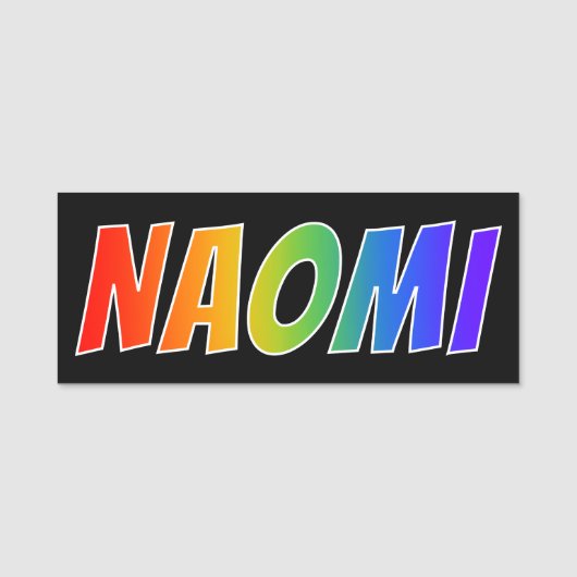 Voornaam "NAOMI": Fun Rainbow-kleuren Naamplaatje (Voorkant)
