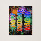 Voornaam "NAOMI", geun "HAPPY BIRTHDAY" Legpuzzel (Verticaal)