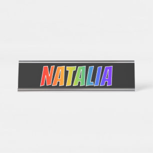 Voornaam "NATALIA": Regenboogkleuren Bureau Naambordje