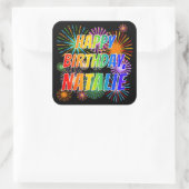 Voornaam "NATALIE", geun "HAPPY BIRTHDAY" Vierkante Sticker (Tas)
