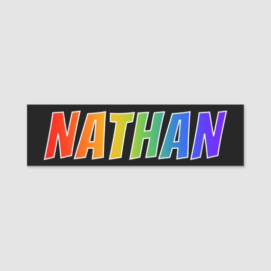 Voornaam "NATHAN": Fun Rainbow-kleuren Naamplaatje (Voorkant)