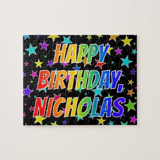 Voornaam NICHOLAS, Fun "HAPPY BIRTHDAY" Legpuzzel (Horizontaal)