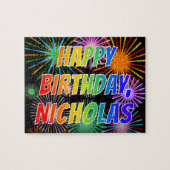Voornaam: "NICHOLAS", Fun "HAPPY BIRTHDAY" Legpuzzel (Horizontaal)
