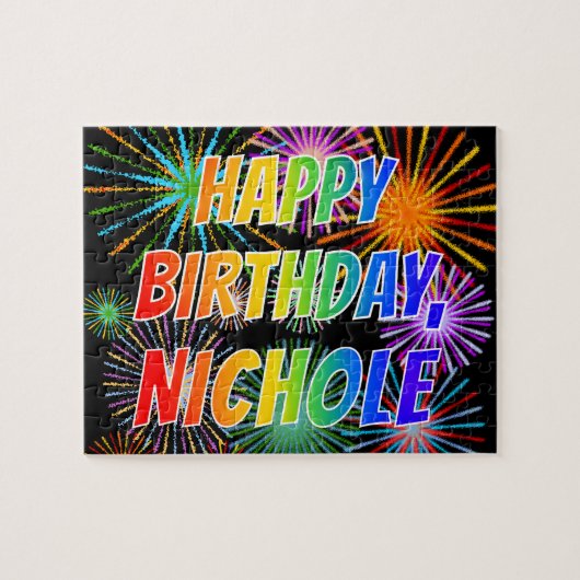 Voornaam "NICHOLE", geun "HAPPY BIRTHDAY" Legpuzzel (Horizontaal)