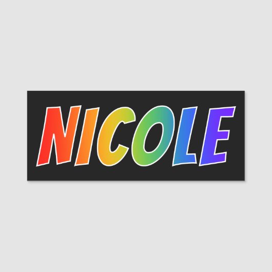 Voornaam "NICOLE": Fun Rainbow-kleuren Naamplaatje (Voorkant)