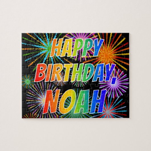 Voornaam "NOAH", geun "HAPPY BIRTHDAY" Legpuzzel (Horizontaal)