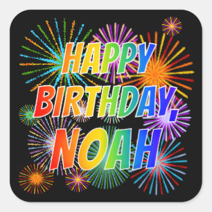 Voornaam "NOAH", geun "HAPPY BIRTHDAY" Vierkante Sticker