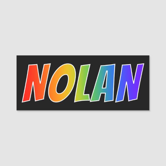 Voornaam "NOLAN": Fun Rainbow-kleuren Naamplaatje (Voorkant)