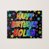 Voornaam "NOLAN", geun "HAPPY BIRTHDAY" Legpuzzel (Horizontaal)