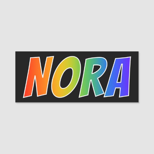 Voornaam "NORA": Fun Rainbow-kleuren Naamplaatje (Voorkant)