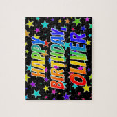 Voornaam "OLIVER", geun "HAPPY BIRTHDAY" Legpuzzel (Verticaal)
