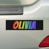 Voornaam "OLIVIA": Fun Rainbow-kleuren Bumpersticker (Op auto)