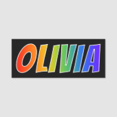 Voornaam "OLIVIA": Fun Rainbow-kleuren Naamplaatje (Voorkant)