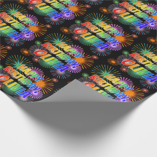 Voornaam "OLIVIA", geun "HAPPY BIRTHDAY" Cadeaupapier (Hoek)