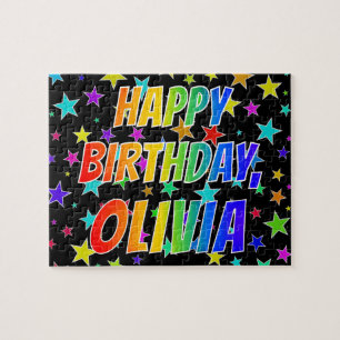 Voornaam "OLIVIA", geun "HAPPY BIRTHDAY" Legpuzzel