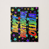 Voornaam "OLIVIA", geun "HAPPY BIRTHDAY" Legpuzzel (Verticaal)