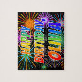 Voornaam "OLIVIA", geun "HAPPY BIRTHDAY" Legpuzzel (Verticaal)