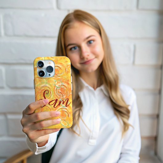 Voornaam | Oranje Grunge Artistic Circle Pattern Case-Mate iPhone Case