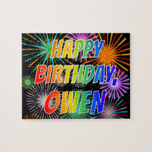 Voornaam "OWEN", geun "HAPPY BIRTHDAY" Legpuzzel