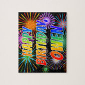 Voornaam "OWEN", geun "HAPPY BIRTHDAY" Legpuzzel (Verticaal)