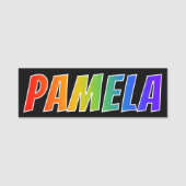 Voornaam "PAMELA": Fun Rainbow-kleuren Naamplaatje (Voorkant)