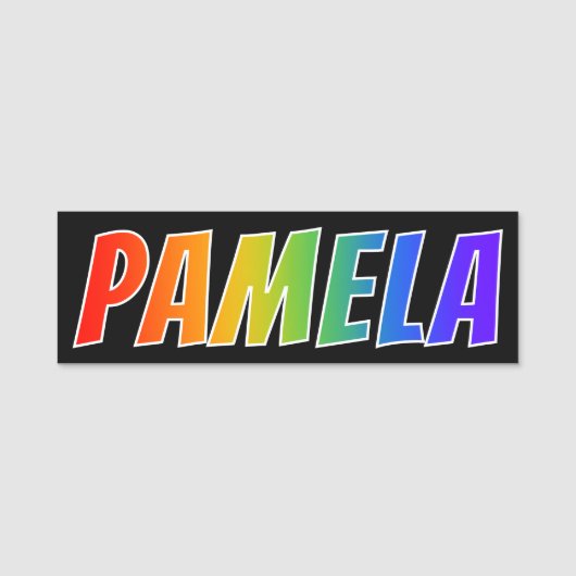 Voornaam "PAMELA": Fun Rainbow-kleuren Naamplaatje (Voorkant)