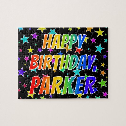 Voornaam "PARKER", geun "HAPPY BIRTHDAY" Legpuzzel (Horizontaal)