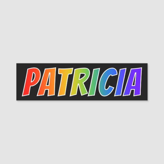 Voornaam "PATRICIA": Fun Rainbow-kleuren Naamplaatje (Voorkant)