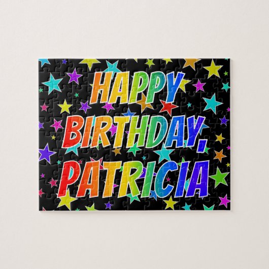 Voornaam "PATRICIA", geun "HAPPY BIRTHDAY" Legpuzzel (Horizontaal)
