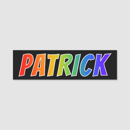 Voornaam "PATRICK": Fun Rainbow-kleuren Naamplaatje (Voorkant)
