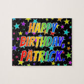 Voornaam "PATRICK", geun "HAPPY BIRTHDAY" Legpuzzel (Horizontaal)