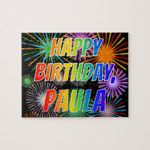 Voornaam "PAULA", geun "HAPPY BIRTHDAY" Legpuzzel