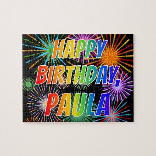 Voornaam "PAULA", geun "HAPPY BIRTHDAY" Legpuzzel (Horizontaal)