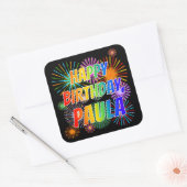 Voornaam "PAULA", geun "HAPPY BIRTHDAY" Vierkante Sticker (Envelop)