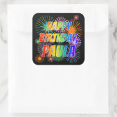 Voornaam "PAULA", geun "HAPPY BIRTHDAY" Vierkante Sticker (Tas)