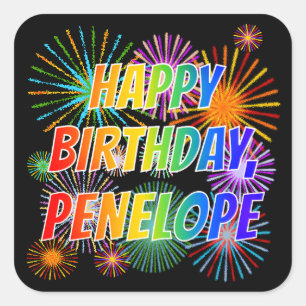 Voornaam "PENELOPE", geun "HAPPY BIRTHDAY" Vierkante Sticker