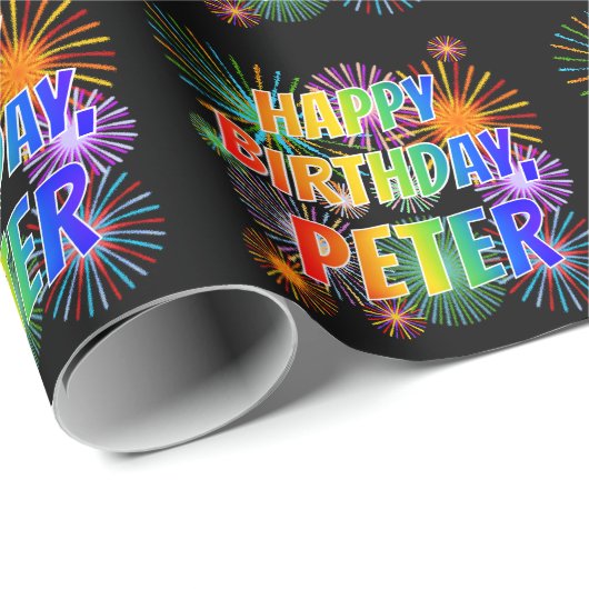 Voornaam "PETER", afgekort "HAPPY BIRTHDAY" Cadeaupapier (Rol Hoek)