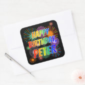 Voornaam "PETER", afgekort "HAPPY BIRTHDAY" Vierkante Sticker (Envelop)