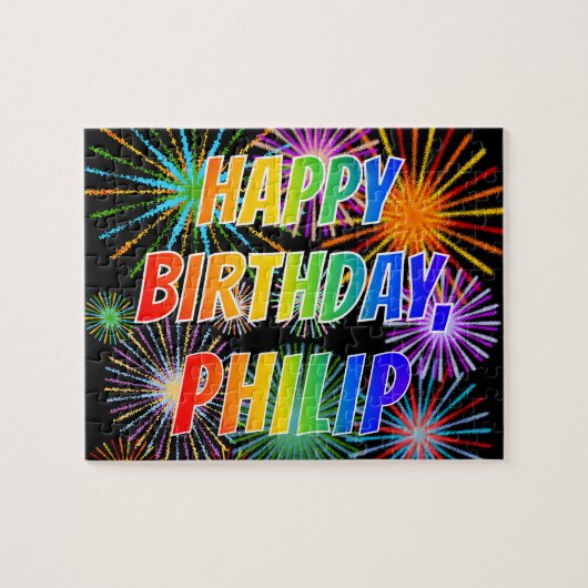 Voornaam "PHILIP", geun "HAPPY BIRTHDAY" Legpuzzel (Horizontaal)
