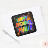 Voornaam "PHILIP", geun "HAPPY BIRTHDAY" Vierkante Sticker (Envelop)