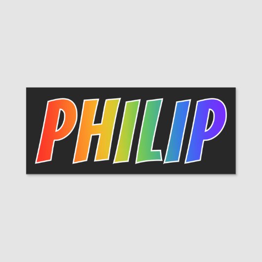 Voornaam "PHILIP": vun regenboogkleuren Naamplaatje (Voorkant)