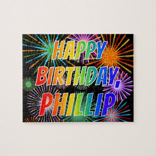 Voornaam "PHILLIP", geun "HAPPY BIRTHDAY" Legpuzzel (Horizontaal)