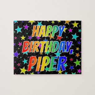Voornaam "PIPER", geun "HAPPY BIRTHDAY" Legpuzzel