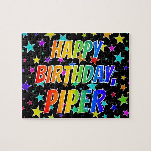 Voornaam "PIPER", geun "HAPPY BIRTHDAY" Legpuzzel (Horizontaal)
