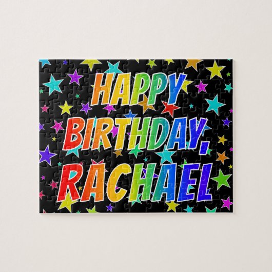 Voornaam "RACHAEL", geun "HAPPY BIRTHDAY" Legpuzzel (Horizontaal)