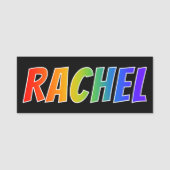 Voornaam "RACHEL": Fun Rainbow-kleuren Naamplaatje (Voorkant)